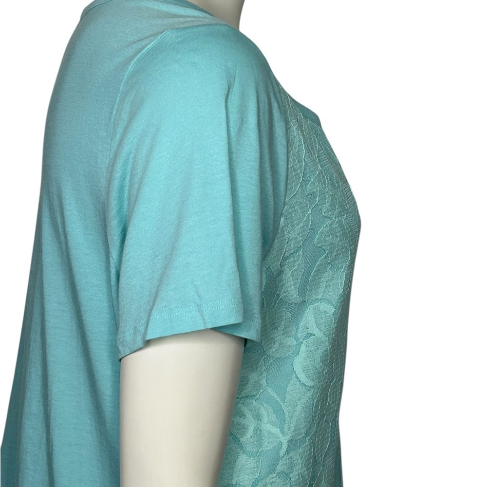 Lane Bryant Top 18/20 Aqua Blue Short Sleeve w/ Floral Lace Coastal - Picture 7 of 15
